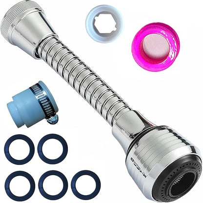 Flexible Faucet Sprayer Attachment 360 ° Kitchen Sink Aerator Extender ABS Polished Chrome for Cold Hot Water (Silver）