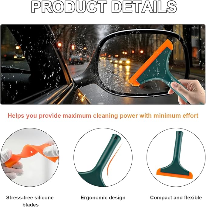 Small Silicone Window Squeegee, 5.9 Inch Car Windshield Water Blade Squeegee with Non-Slip Handle, All-Purpose Cleaning Squeegee for Car Windshield, Window, Mirror (Black Green)
