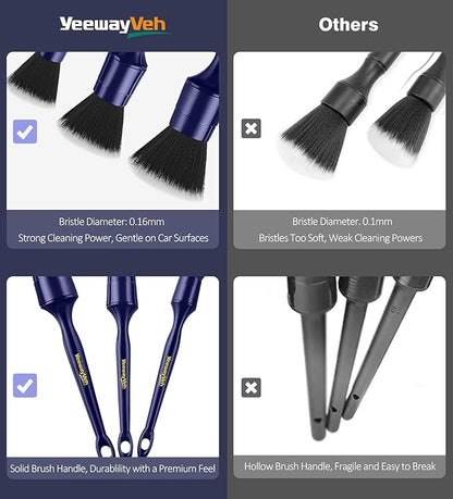 YeewayVeh Car Detailing Brush Set, 3PCS Ultra Soft and Thick No Scratch Detail Brush for Car Dashboard Air Vents Leather Seat Dusting and Cleaning, Auto Interior Exterior Detail Brushes Car Detailing