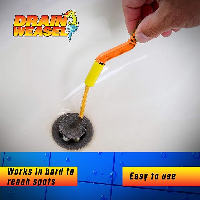 FlexiSnake Drain Weasel Sink Snake Hair Clog Remover Tool Kit, Sink, Pipe, Bathroom, Bathtub Drain Cleaner, 18-inch Long, Flexible, Made in The USA, 1 Wand and Removable Handle