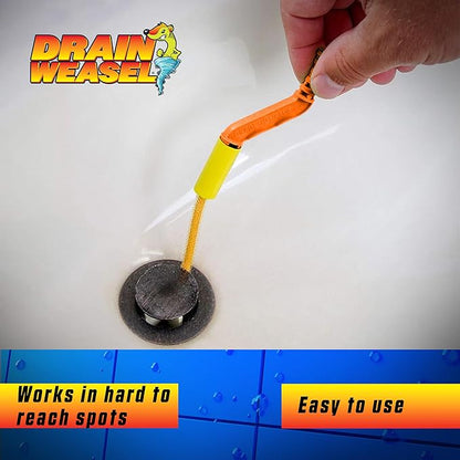 FlexiSnake Drain Weasel Sink Snake Hair Clog Remover Tool Kit, Sink, Pipe, Bathroom, Bathtub Drain Cleaner, 18-inch Long, Flexible, Made in The USA, 1 Wand and Removable Handle
