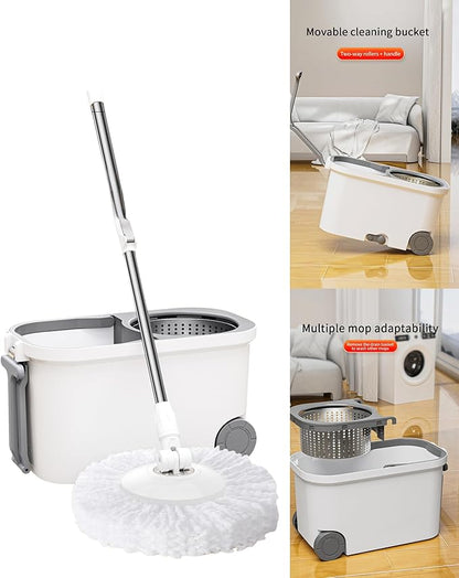 Spin Mop and Bucket System with Wringer, Microfiber Spin Mop and Bucket Set, Stainless Steel Handle, Rolling Mop Bucket with Drain Plug, Includes 3 Mop Heads for Hardwood Tile Floors