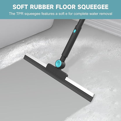 nacena Shower Scrubber with Long Handle, 4 in 1 Tile Tub Scrubber Brush with 3 Detachable Cleaning Shower Heads and Floor Squeegee Shower Cleaner Brush for Bathroom Kitchen Tub Sink Floor, Black