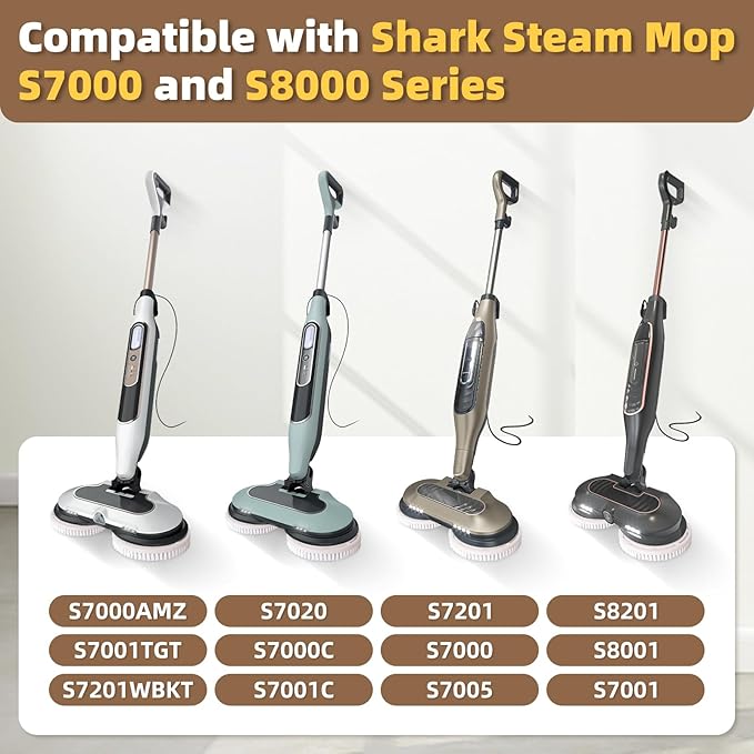 2 Pack Upgraded Steam Mop Replacement Brush Heads Compatible with Shark Steam and Scrub Mop S8201 S8001 S8002 S7201 S7001 Series, Short Bristle Cleaning and Polishing Brush for Deep Clean Hard Floors
