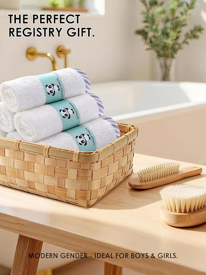 HIPHOP PANDA Baby Washcloths, Rayon Made from Bamboo - 2 Layer Ultra Soft Absorbent Newborn Bath Face Towel - Reusable Baby Wipes for Delicate Skin - Gray Stripe, 6 Pack