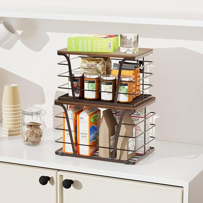 Extra Large 2 Pack Potato and Onion Storage Bins,Stackable Storage Pantry Organizers, Kitchen Storage Bins for Potato and Onion, Wall Mount Trash Bag Holder with Bamboo Top, Brown
