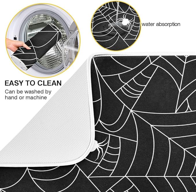 Halloween Spooky Spider Web Dish Drying Mat for Kitchen Happy Halloween Creepy Decoration Microfiber Drying Mats Absorbent Reversible Dish Pad Large Dish Draining Mat 18x24 inch