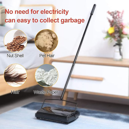 Yocada Carpet Sweeper Cleaner 4 Poles for Home Office Low Carpets Rugs Undercoat Carpets Pet Hair Dust Scraps Paper Small Rubbish Cleaning with a Brush Black