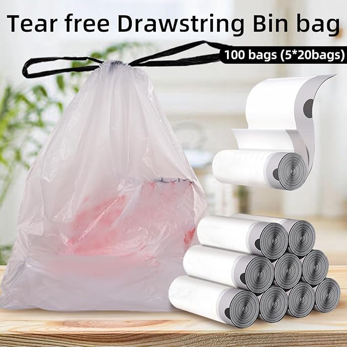 4 Gallon Trash Bags, 100 Count Drawstring Garbage bags, Thickened Unscented Wastebasket Liners for Bathroom Bedroom Office