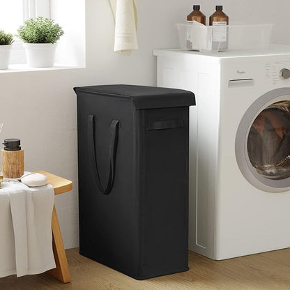 Chrislley 60L Slim Laundry Hamper with Lid Narrow Laundry Basket with Handle Upgrade Foldable Dirty Clothes Hamper Portable Skinny Hamper Organizer Storage Bins (25.6 inches, black)