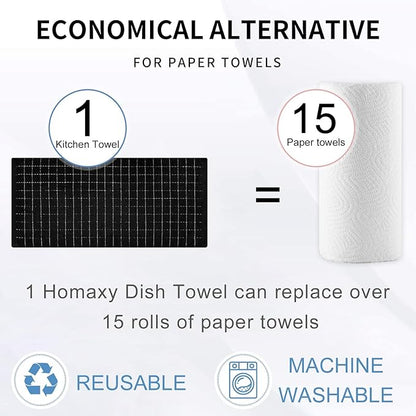 Homaxy 100% Cotton Terry Kitchen Towels(Black, 13 x 28 inches), Checkered Designed, Soft and Super Absorbent Dish Towels, 24 Pack