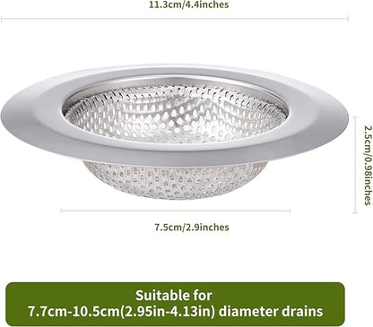 2Pcs Kitchen Sink Drain Strainer,Stainless Steel Kitchen Sink Strainer,Sink Food Catcher, 4.5" Diameter for Most of Kitchen Sinks,Anti-Clogging,Rust Resistant