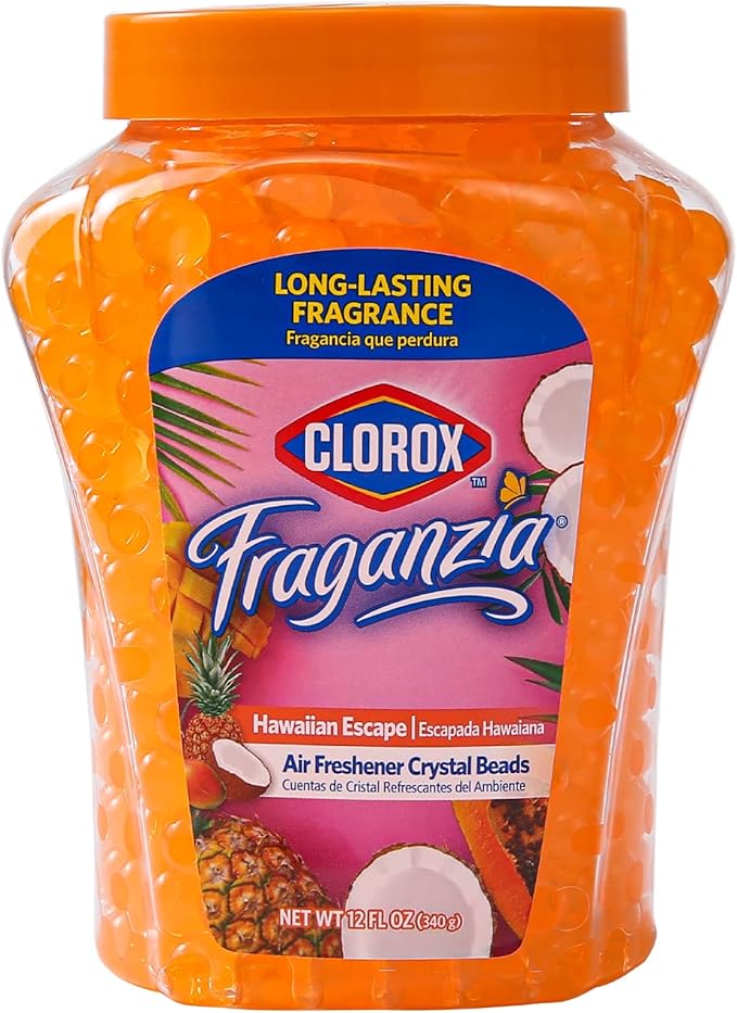 Clorox Fraganzia Crystal Beads Air Freshener, Long Lasting Room Deodorizer and Odor Eliminator Gel Beads to Freshen Home, Car, or Office, Island Escape Scent, 12 Fl Oz - 12 Pack
