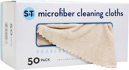 S&T INC. 50 Pack Microfiber Cleaning Cloth with Box, Bulk Towels for Home, Reusable Microfiber Towels for Cars, Cleaning Rags, Beige, 190gsm, 11.8 Inches x 11.8 Inches, 50 Count