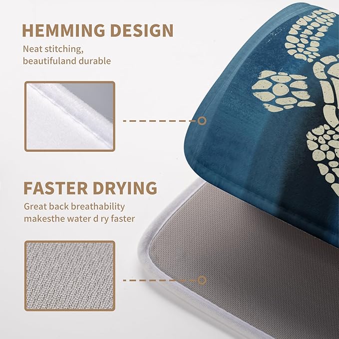 Sea Turtle Dish Drying Mat Summer Ocean Animal Dish Drainer Rack Mat 16 X 18 Inch Dark Blue Microfiber Absorbent Drying Mat for Kitchen Counter