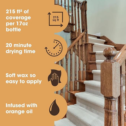 Furniture Clinic Wood Wax & Polish | Clean, Nourish & Protect Wood Furniture & Kitchen Cabinets from Dryness & Scratches | Orange Oil & Beeswax | Use on Treated & Untreated Surfaces (17oz / 500ml)