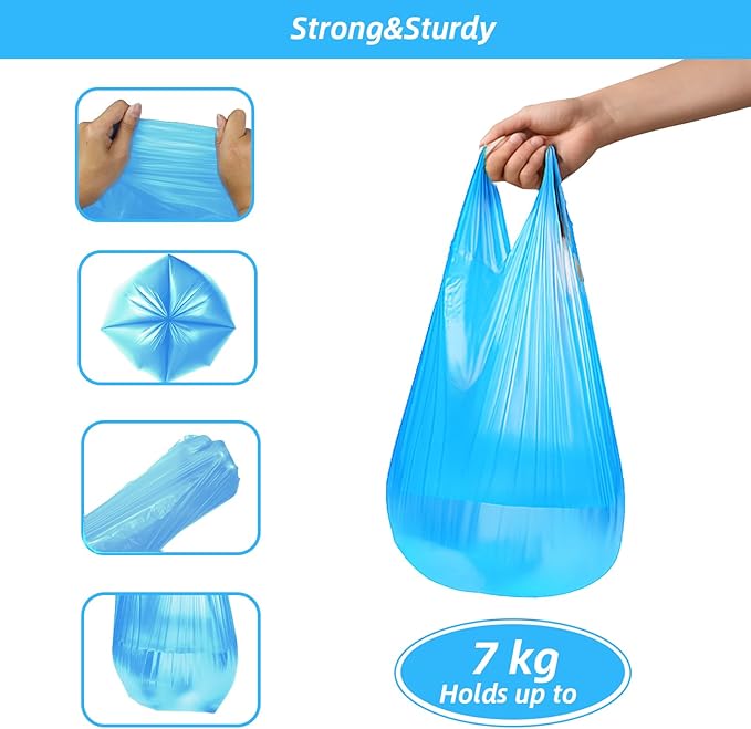 MakMeFre 5Rolls 4Gallon Portable Trash Bags,Thicken Small Garbage Bags for Office,Bedroom,Kitchen Waste Bin(150Counts,Blue)
