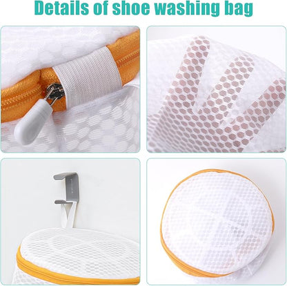Kimmama Shoe Washing Machine Bag, Shoe Bag for Washing Machine, Mesh Laundry Bags for Sneakers, Footwear, Trainers, Slippers, Honeycomb Net, Orange Zipper, 7x15"