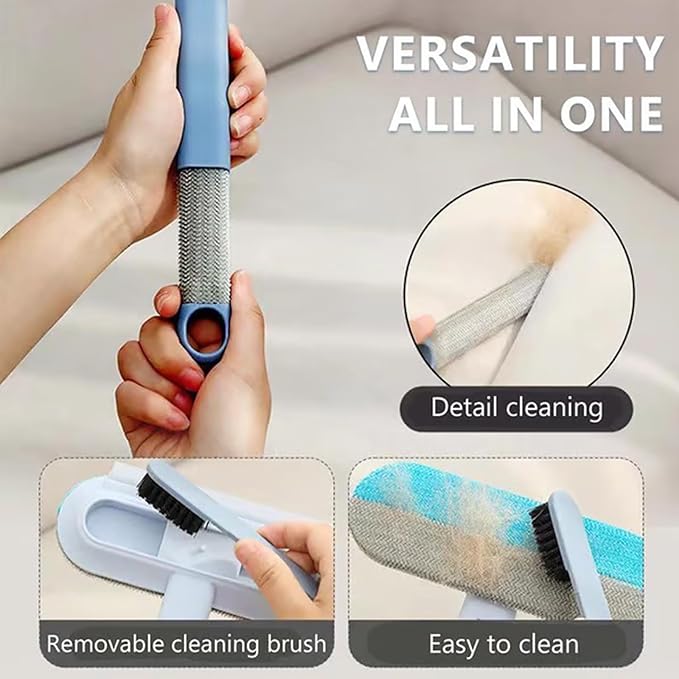 Reusable Pet Hair Remover Brush, 4-in-1 Multifunction Pet Hair Removal Tool with 17.7" Extra Long Handle for Furniture, Car, Carpet & Multi-Surfaces (Blue)