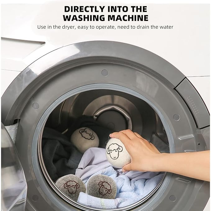 Wool Dryer Balls - 6 PCS Tumble Dryer Balls, Hypoallergenic, Reusable, Anti Static Tumble Dryer Balls, Natural Fabric Softener, Reduce Drying Time and Wrinkles, Wool Balls for Tumble Dryer