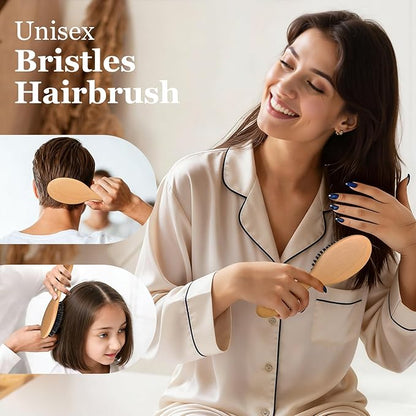BLACK EGG Boar Bristle Hair Brush for Women Men Kid, Soft Natural Bristles Brush for Thin and Fine Hair, Restore Shine and Texture, Set includes Bamboo comb and 3 hair ties, Excellent Gift Idea