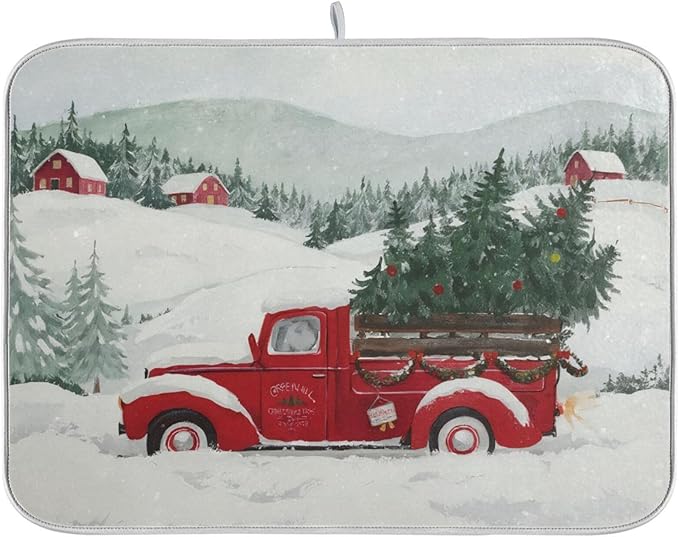 Happy Christmas Tree Kitchen Countertop Decor Kitchen Drainer Mat Drying Matts for Dishes Microfiber Dryer Kitchen 16 x 18
