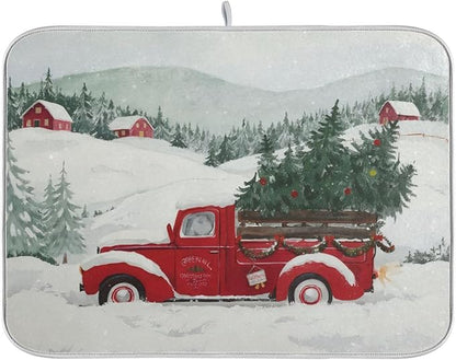 Happy Christmas Tree Kitchen Countertop Decor Kitchen Drainer Mat Drying Matts for Dishes Microfiber Dryer Kitchen 16 x 18