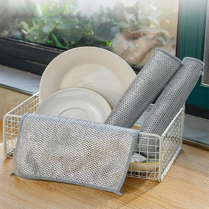 Multipurpose Wire Dishwashing Rags - 5Pcs Non Scratch Wire Dishcloths | Double Layered Microfiber Cleaning Cloths | Reusable Steel Metal Wire Cloth Mesh Miracle Cleaning Cloths for Home and Kitchen