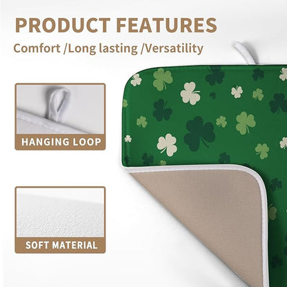 St.Patrick's Day Dish Drying Mat for Kitchen Counter Green Shamrock Drying Mats Spring Lucky Clovers Draining Pad Microfiber Absorben Dish Drainer Rack Mat Reusable Washable Dry Mat 16x18 Inch