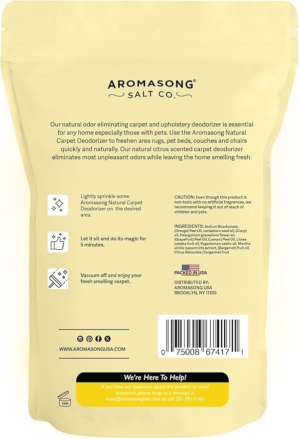 Aromasong Carpet Deodorizer - 100% Natural Carpet Freshener Powder - Safe For Pets - Carpet Powder For Vacuuming - Upholstery Deodorizer - Effective Pet Odor Eliminator For Strong Odor & Pet Urine