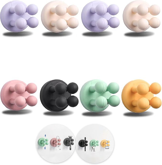 8Pcs Silicone Toothbrush Holders for Bathrooms,Waterproof Self Adhesive Multifunctional Hook for Hanging Towel Key Plug Cable for Bathroom Kitchen Living Room Office 6 Colors