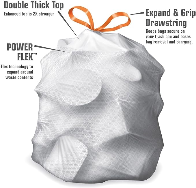 Member's Mark 13 gal Power Flex, Leak Protection, Tall Kitchen Simple Fit Drawstring Bags (Flex Power)