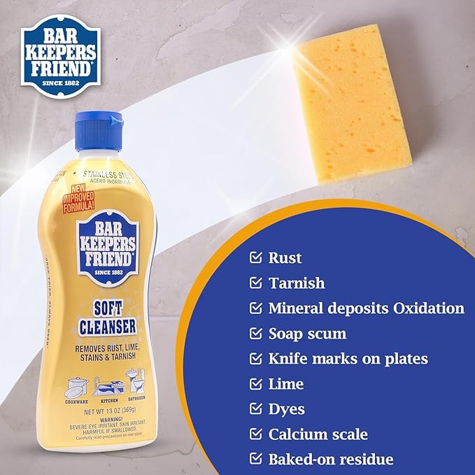 Bar Keepers Friend Cleanser 26oz Liquid (1 Bottle & 2 Towels) – Soft Liquid Cleaner Bundled with Premium Microfiber Towel– Liquid Stainless Steel cleaner for Pots, Pans, Cooktop, kitchen & Glassware