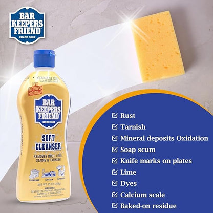 Bar Keepers Friend Cleanser 26oz Liquid (1 Bottle & 2 Towels) – Soft Liquid Cleaner Bundled with Premium Microfiber Towel– Liquid Stainless Steel cleaner for Pots, Pans, Cooktop, kitchen & Glassware