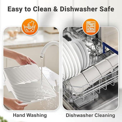 Silicone Dish Drying Mat for Kitchen Counter, Non-Slip Drain Pad, Dish Drying Pad, Easy to Clean Dish Rack Pad, Multi-Use as Heat Resistant Trivet, 19.7" x 17" , Cream