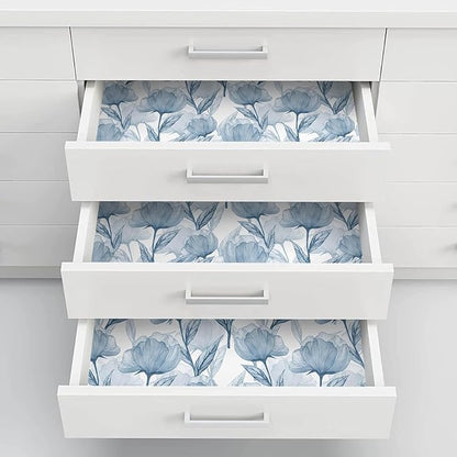 Heroad Blue Peel and Stick Wallpaper Boho Large Floral Contact Paper Modern Wall Paper Cabinets Waterproof Removable Self Adhesive Wallpaper for Bathroom Vinyl Roll 17.3"x393"