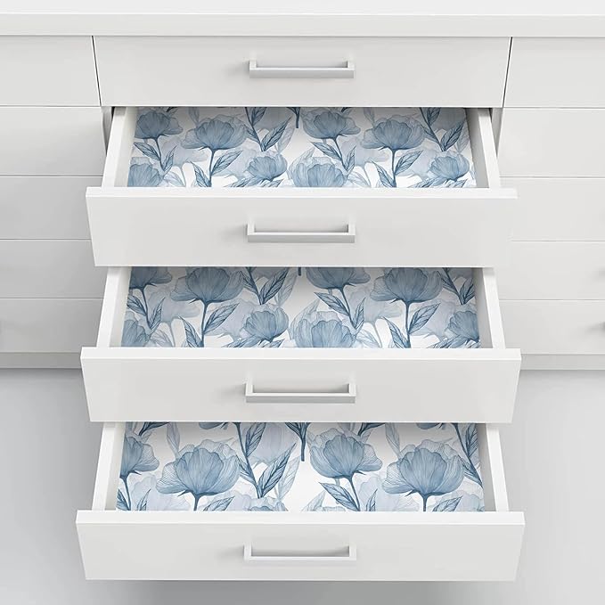 Heroad Boho Peel and Stick Wallpaper Blue Large Floral Contact Paper Modern Wall Paper Cabinets Waterproof Removable Self Adhesive Wallpaper for Bathroom Vinyl Roll 17.3"x196"