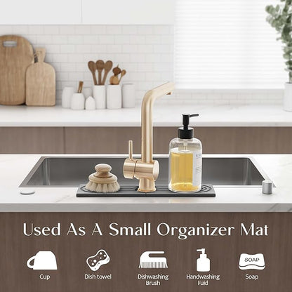 Eormoe Kitchen Sink Faucet Mat - 15.7in Diatomite Sink Protectors for Kitchen Sink, Stone Sink Splash Guard for Kitchen Counter Sink Accessories (Dark Grey, 15.7'' x 3.9'')