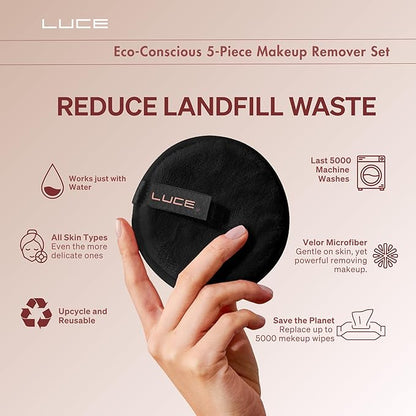 LUCE Makeup Remover Pads Reusable – First Velour Microfiber Makeup Remover Cloth, Eco-Friendly Washable Design, Ultra-Soft for All Skin Types