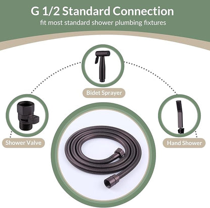 Flexible Shower Hose 59 Inches, APLusee 304 Stainless Steel Shower Tube With Swivel Brass Connector, Extension Replacement Part For Handheld Sprayer And Bidet, Oil Rubbed Bronze