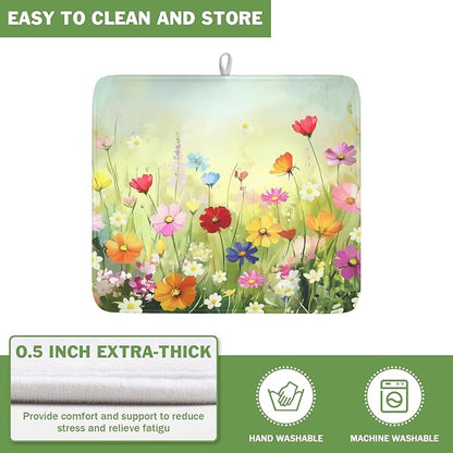 Spring Summer Daisy Dish Drying Mat 16 x 18 Inch Colourful Floral Pattern Dish Drainer Rack Mat Absorbent Microfiber Mats Holiday Dish Pad for Kitchen Coffee Dining Bar Decor