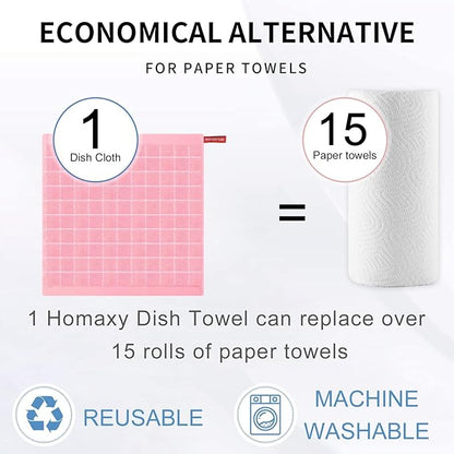 Homaxy 100% Cotton Terry Kitchen Dish Cloths, Ultra Soft and Absorbent Dish Towels for Kitchen, Suitable for Drying and Washing Dishes, 12 Pack, 12 x 12 Inches, Pink