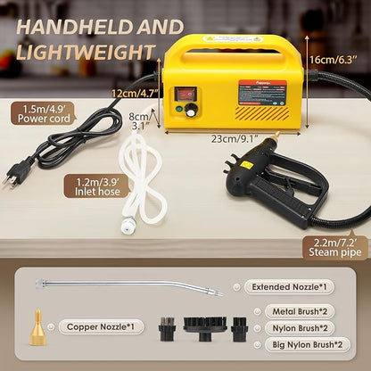 Pressurized Steam Cleaner Tankless, 1500W Handheld Steamer for Cleaning Grout Tile, Hand Held Portable Steam Pressure Washer for Home Kitchen Bathroom Car Auto 110V(Yellow)