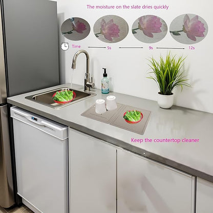Foldable stone dish drying mat,Diatomaceous Earth Kitchen Countertopd dish drying mat - Mat for Dishes, Utensils | Reusable & Fast Drying,for Dishes ,Bottles, Cups, Match Any Countertop