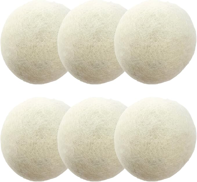 Large Size Organic Fabric Softener Balls, Wool Dryer Balls Laundry Reusable, Reduce Wrinkles & Static Cling, Shortens Drying Time (Pack of 6) (Gray)