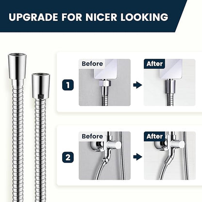 BRIGHT SHOWERS Extra Long Shower Hose 118 Inches – Stainless Steel Handheld Shower Hose with Brass Connectors, Anti-Kink, Leak-Proof, Easy to Install, Fits Most Shower Heads, Polished Chrome