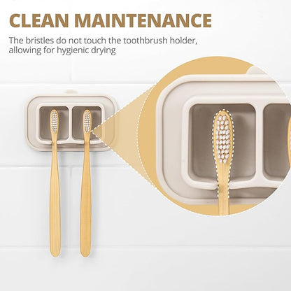 Silicone Suction Toothbrush Holder 2-Slot Wall Mounted Bathroom Organizer for Electric, Manual & Kids' Toothbrushes – Secure Suction Storage, Compact & Travel-Friendly – Sand Beige