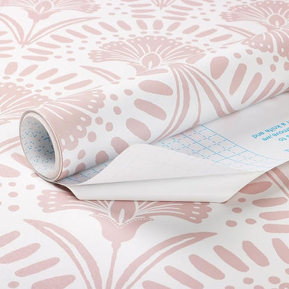 Timeet 17 in × 197 in Boho Peel and Stick Wallpaper Pink Floral Contact Paper White Pink Flower Wallpaper Removable Self Adhesive for Cabinet Bathroom Waterproof