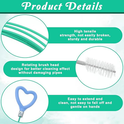 2 Pack 118 Inch Drain Hair Drain Clog Remover, Extra Long Flexible Sink Snake Drain Hair Removal Tool, Anti-Break Metal with Nylon Coating Plumbing Snake for Shower, Kitchen, Bathroom, Toilet