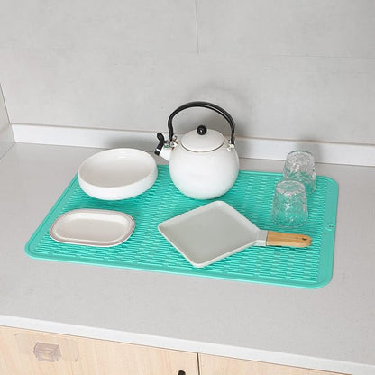MicoYang Silicone Dish Drying Mat for Multiple Usage,Easy clean,Eco-friendly,Heat-resistant Silicone Mat for Kitchen Counter or Sink,Refrigerator or Drawer Liner Mint 3XL 28 inches x 18 inches